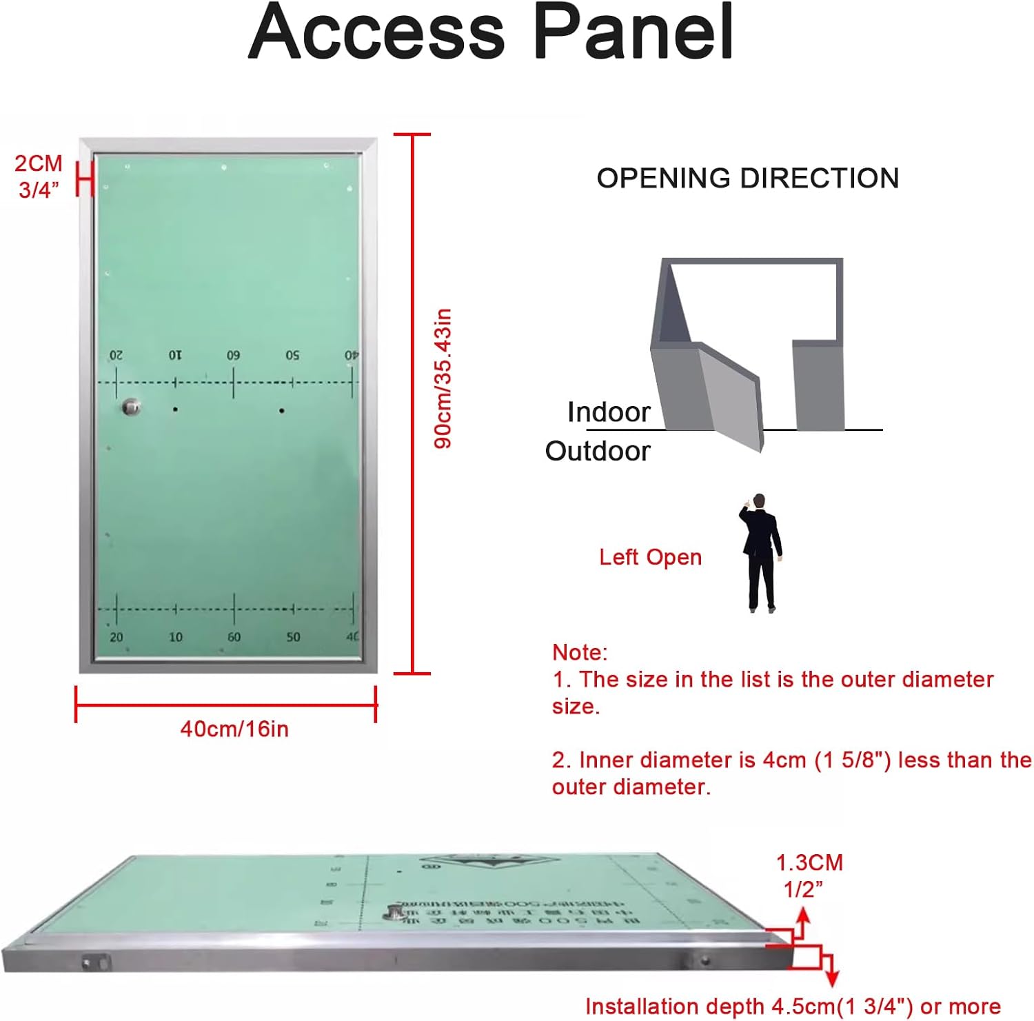 Large Drywall Access Panel, Paintable Plasterboard Attic Access Door, Aluminum Inspection Hatch Plumbing Hidden Door, Flush Mount(40.6x61cm/16x24in)
