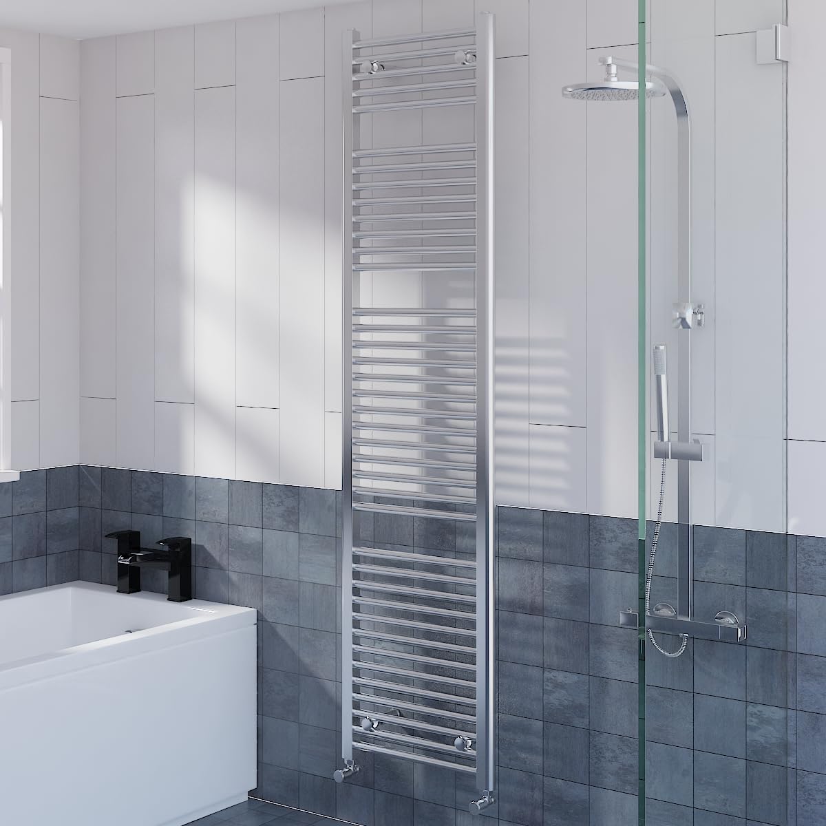 Warmehaus Chrome Straight Heated Towel Rail Radiator Ladder For Bathroom Wall Mounted 1800X450mm