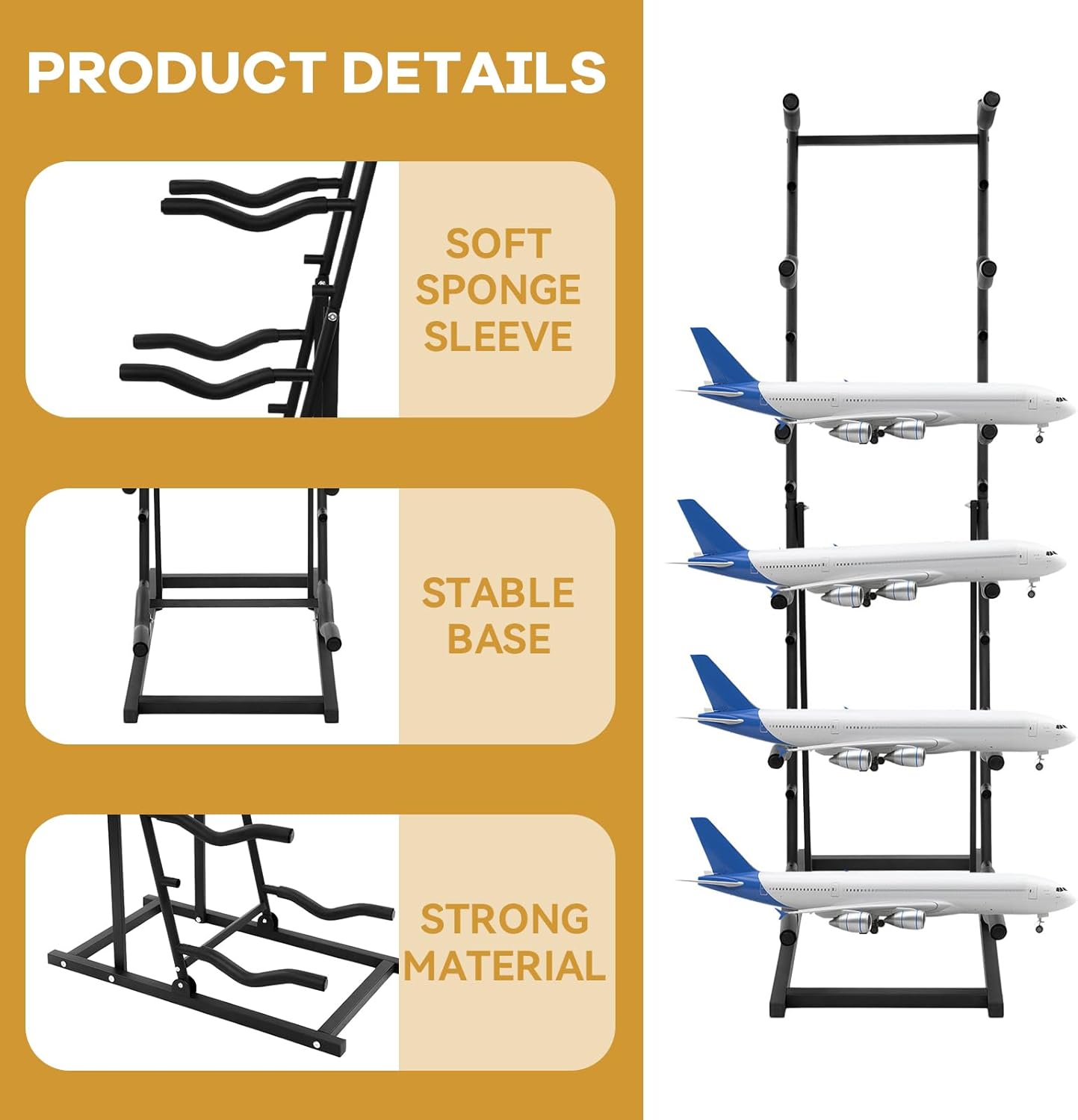 6 Tiers RC Airplanes Storage Rack Metal Model Aircraft Stand RC Plane Holder with 6 Shelves Multi-Function Display Stand for Large-Scale RC Model, 17.7*31.5*70.9in, Each Tier Loading Capacity 22.05lbs