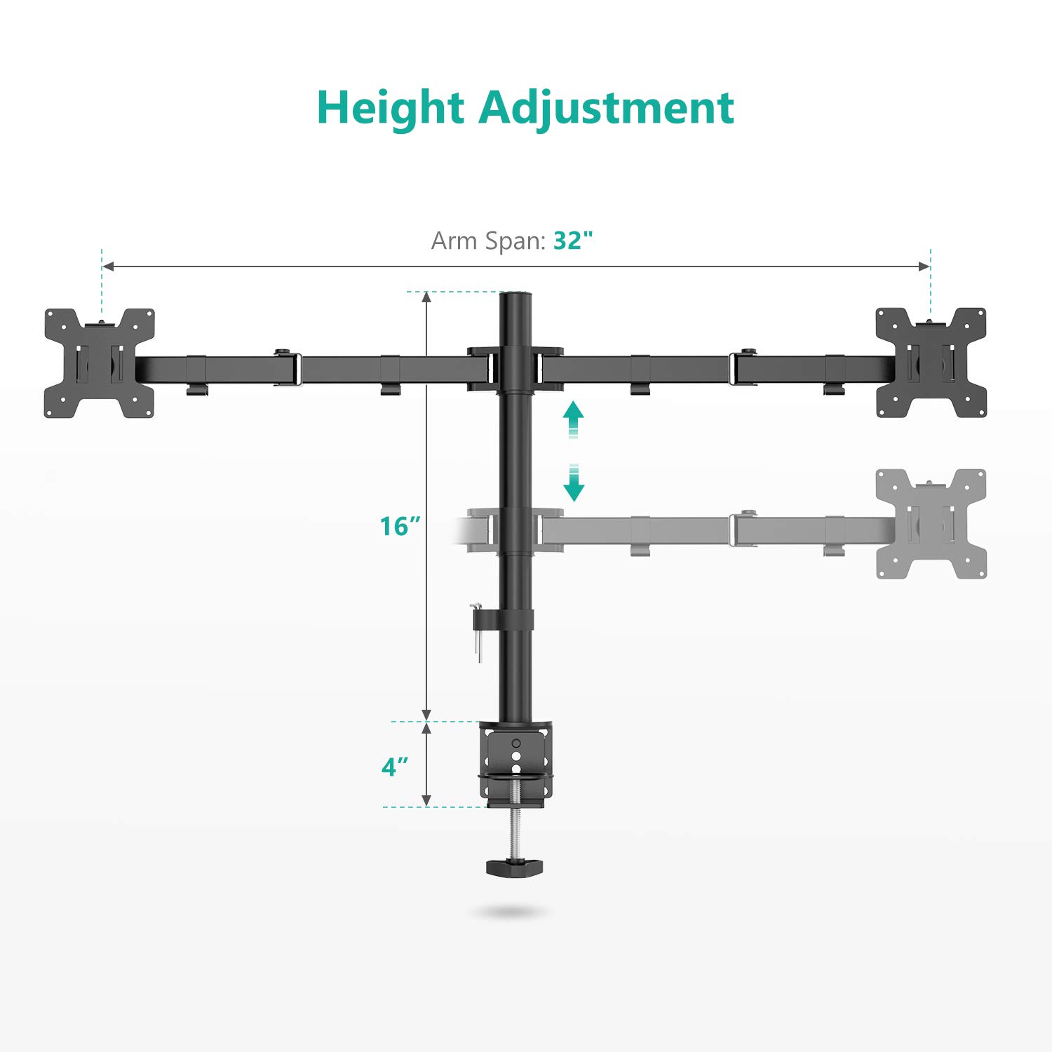 WALI Dual LCD Monitor Fully Adjustable Desk Mount Stand Fits 2 Screens
