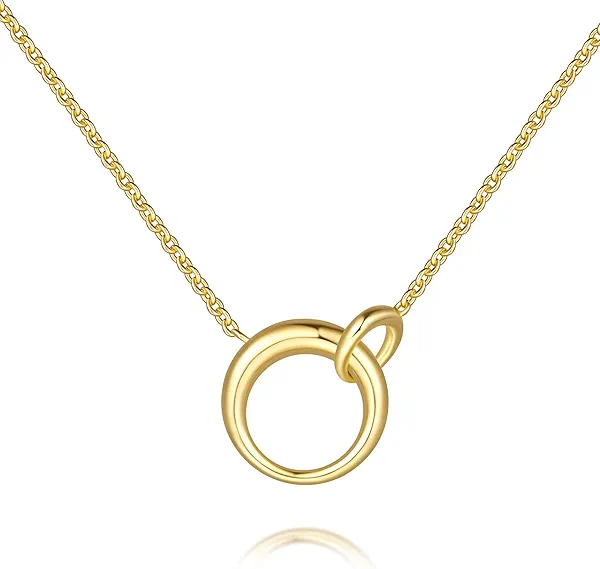 Gold Necklace 14K Gold Pendant Necklace for Women Dainty Pendant Clean Simple and Modern Double Circle Pendants Necklaces for Women