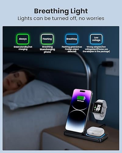 Miniatura 7 de DUMTERR Cargador inalámbrico 3 en 1 para iPhone 16 15 14 13 12 11 XR 8, estación de carga Apple para Apple Watch 109Ultra87SE654 y AirPods Series,