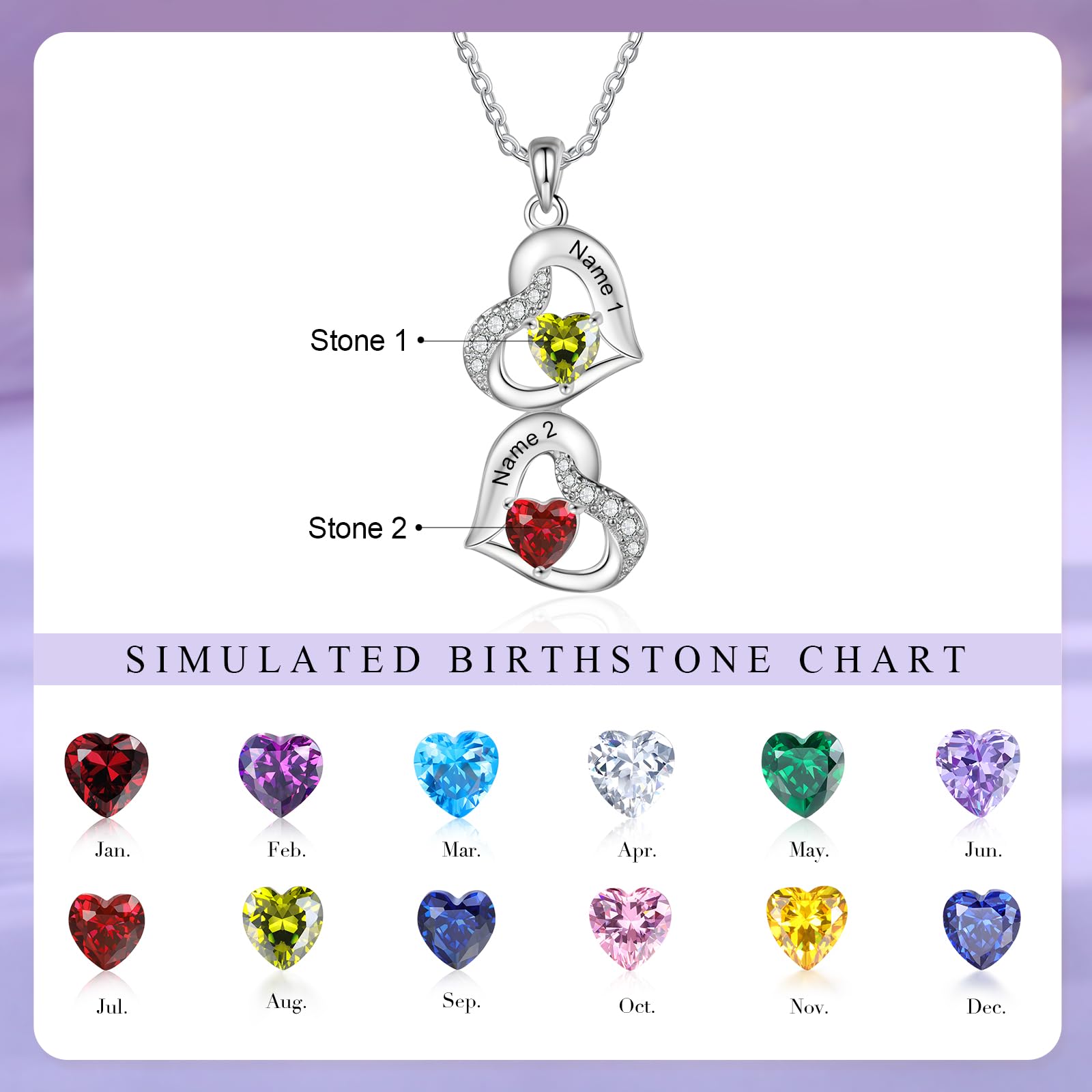 Collar personalizado con nombre de piedra natal para madre e hija, con colgante de corazón para mujer, regalo para madre