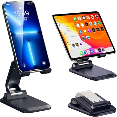 OURI Soporte mejorado para teléfono celular para escritorio, soporte plegable para tableta de escritorio, ángulo ajustable de altura para escritorio