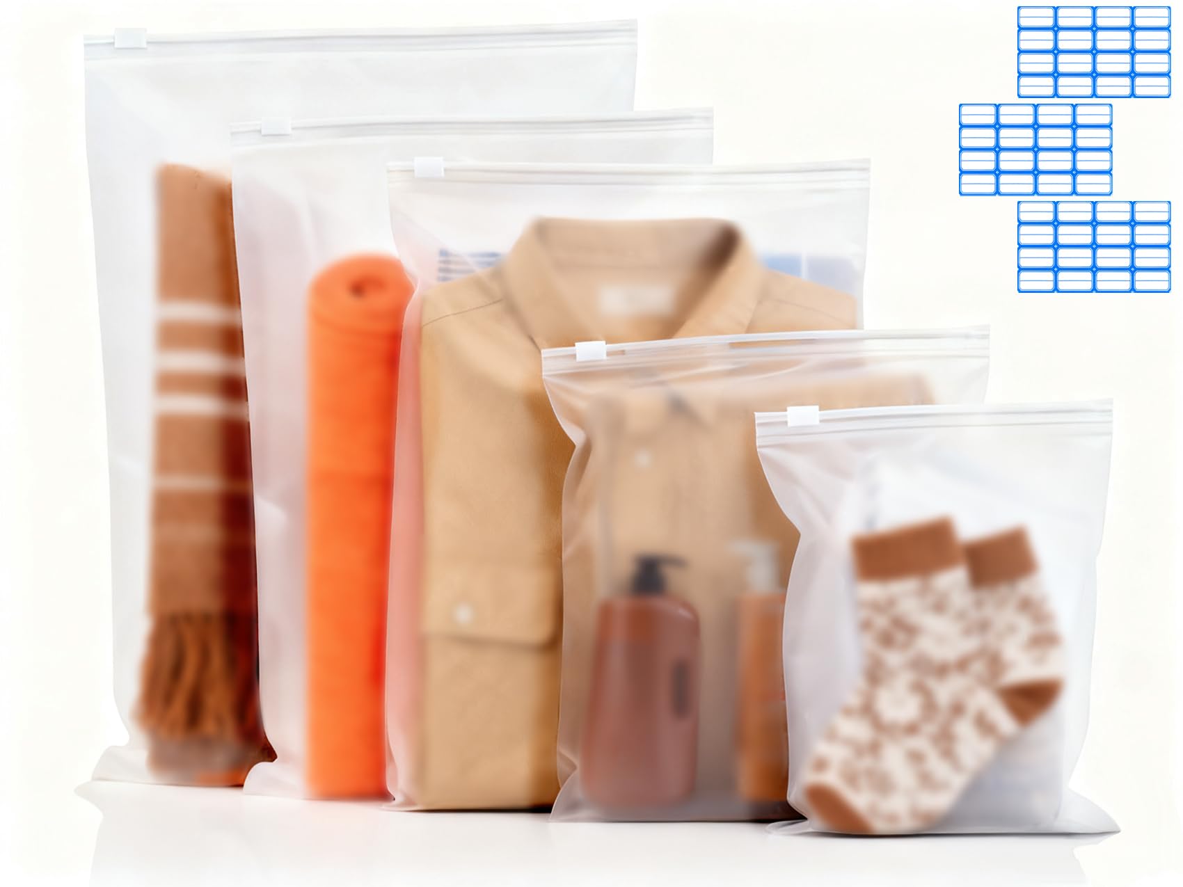 sturiz 40pcs 5 Size Reusable Zip Lock Bags for Clothes Plastic Large Ziplock Bags Frosted Travel Storage Bags Waterproof No Holes Hospital Bag Organiser Pouches for Clothes,Shoes,Cosmetics,Suitcase