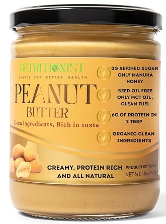 Betritionist - Creamy Manuka honey Clean Protein Organic Peanut Butter,Valencia, energy boost,16 oz,Made with MCT oil, Vegan, all natural, no sugar, xylitol free, keto, healthy