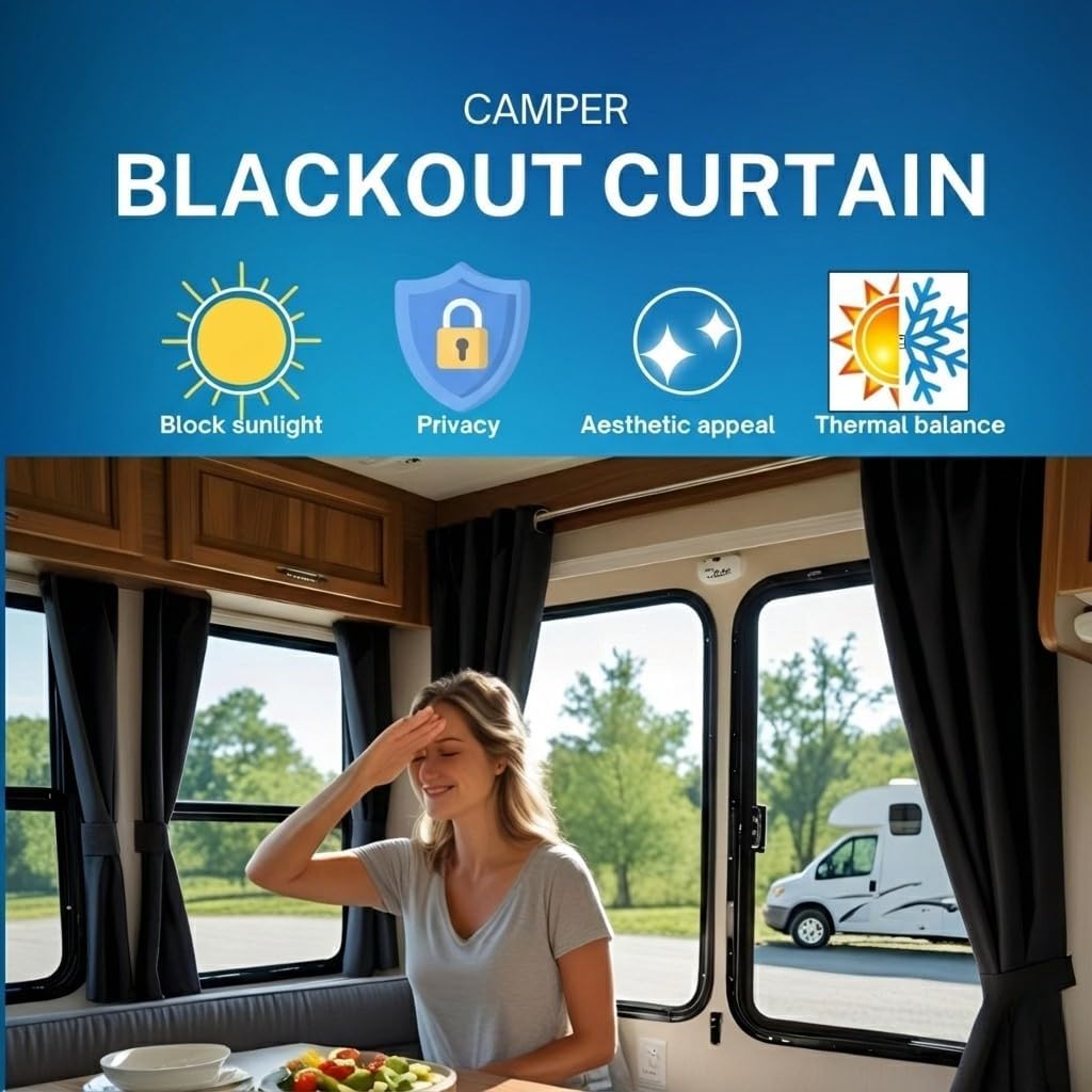 RV Window Curtains for Inside Camper - Blackout Privacy Curtains for RV, Trailer, Van - Thermal Insulated, Easy Install - Perfect for Camper Windows Interior Cover