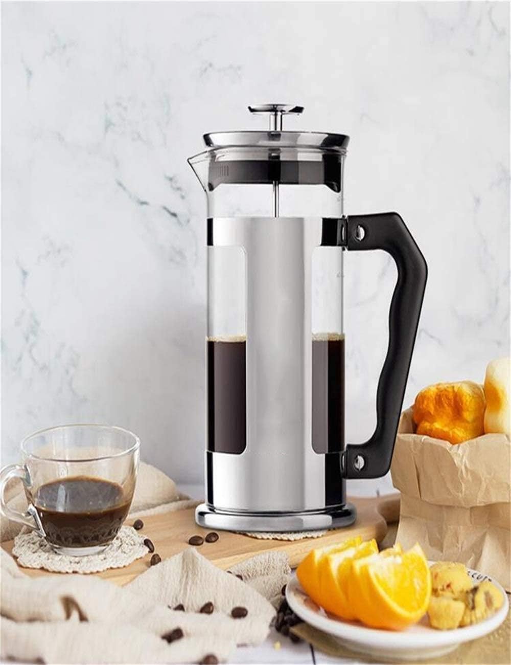 French Press Coffee Maker (34 oz) - Filtration System - Heat Resistant Borosilicate Glass, Stainless Steel