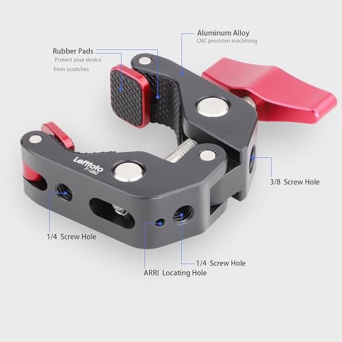 Miniatura 3 de Leftfoto Abrazadera universal, abrazadera de cámara en forma de cangrejo, clip de alicates totalmente metálicos con rosca de 1/4 y 3/8 pulgadas para