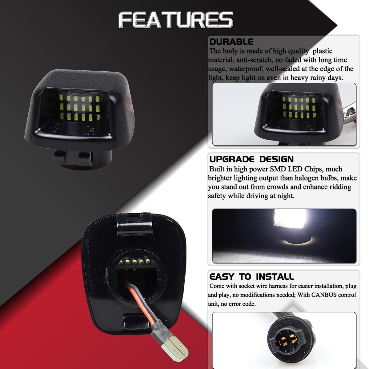 LED License Plate Lights License Plate Tag Lamp With Socket Wire Harness for Nissan Frontier Titan Armada Xterra Suzuki Equator