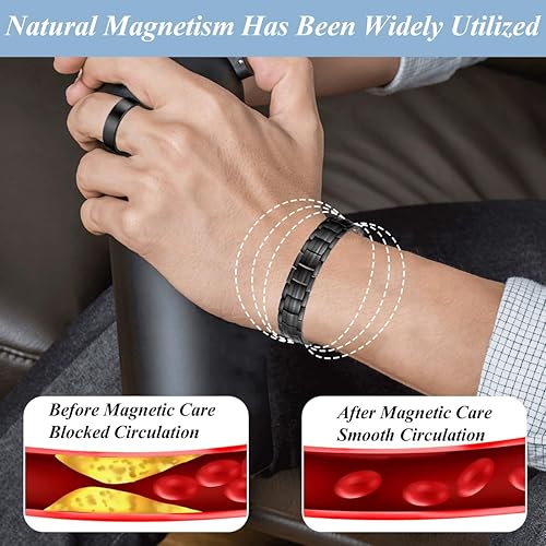 Miniatura 5 de Vicmag Pulsera magnética de cobre para hombre, imán de doble fila, regalo de joyería de cobre puro sólido con herramienta de ajuste, Metal, Sin