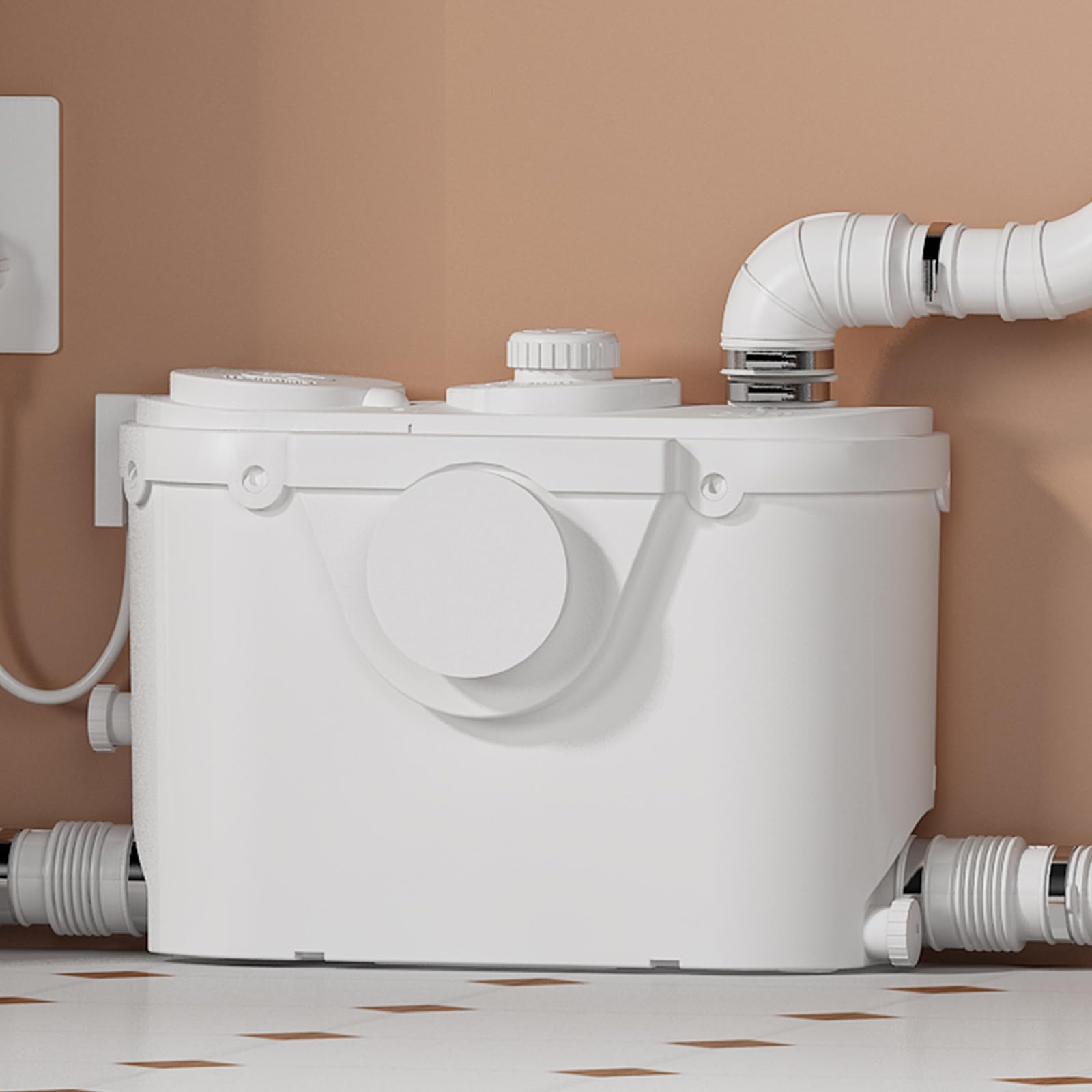 Pompa trituratore per cantina, pompa per WC con motore in rame per sotto la linea 23 piedi/7 m, sistema di lavaggio verticale/orizzontale, 4 ingressi per lavello, doccia/lavandino,500W
