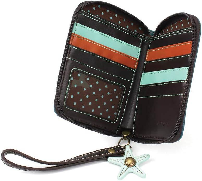 CHALA Zip Around Wallet, Wristlet, 8 Credit Card Slots, Sturdy Pu Leather - Sand Dollar - Turquoise - Image 3