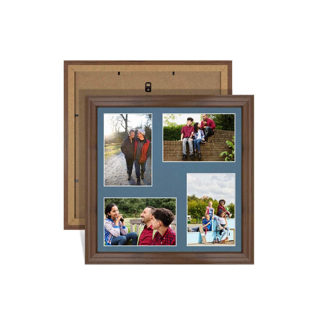 Procut Global 12X12 Walnut Photo Frames For Multiple Pictures with Pompadour Mount-Classic Collage Frame with 4 Apertures (4x) 6X4-Engineered Wood with Shatterproof Perspex