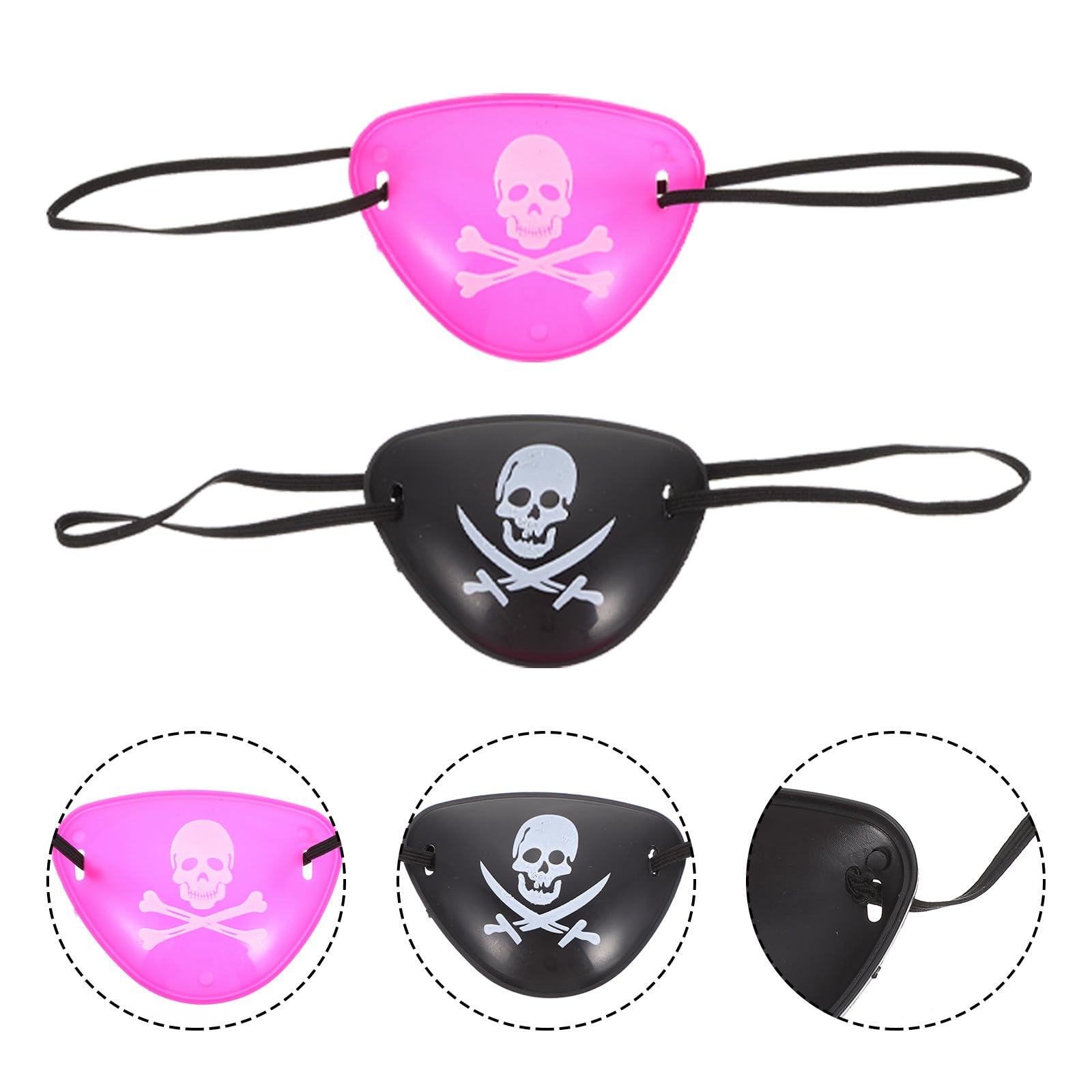 SOLUSTRE 100 Stück Einäugige Piraten Augenklappe aus Kunststoff mit Totenkopf Muster Bequem und Leicht für Halloween Party und Cosplay Erwachsene