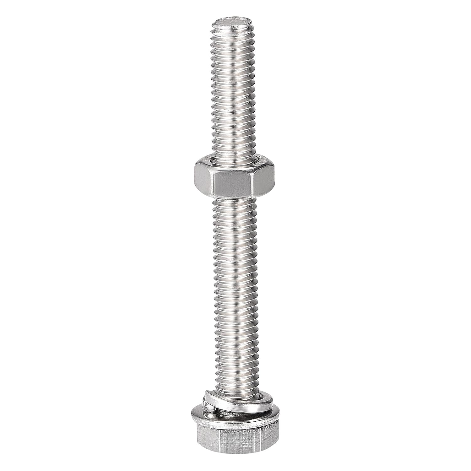 M8 X 50mm-90mm 304 Stainless Steel Hex Bolts Kit, Fully Threaded Hex Screws, Nuts, Flat Washers, Lock Washers, 4 Pieces, Silver(M8 x 65mm)