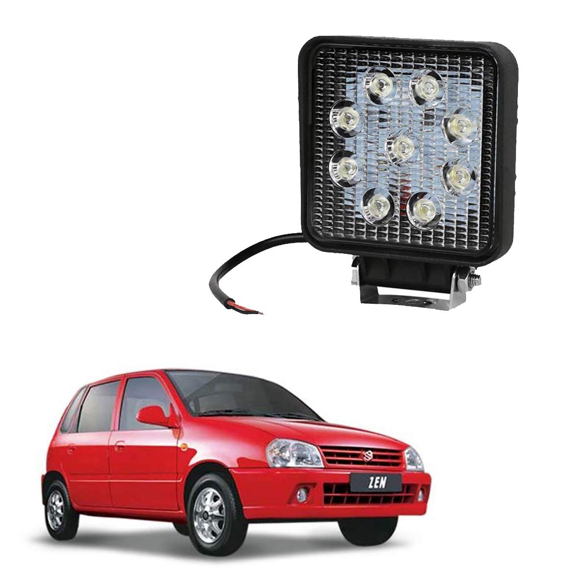 Adroitz 9 Led Square Off Road Driving Fog Lamp with Mounting Brackets For Maruti Suzuki Zen