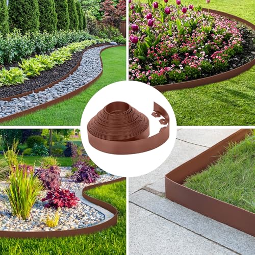 3-Inch x 50 FT Landscape Edging Border with 75 Stakes, Garden Edging Border Kit, Flexible Plastic Edging Border for Garden Flower Beds Lawn Yard Paver Pathway (Brown) by FunFanso - Used condition - Image 6