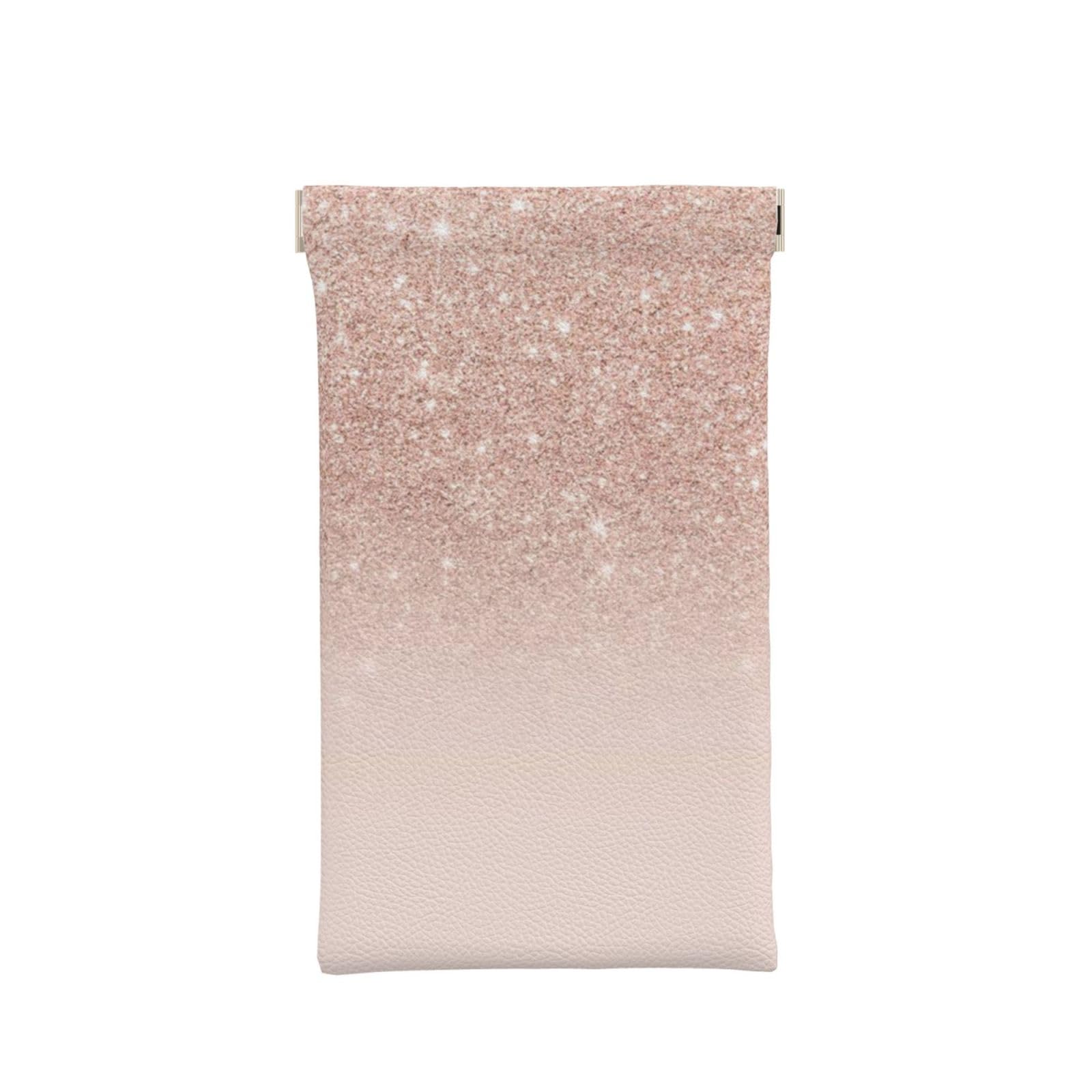 Mqrcgykf Unisex Rose Gold Wallpaper Portable Squeeze Top Leather Glasses Case, Soft Leather Glasses Case, Waterproof Glasses Pouch, Multifunctional Glasses Case.