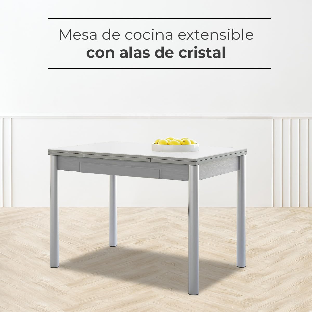 Astimesa - Mesa de Cocina Extensible - Estructura Aluminio - Color Blanco - Ideal para Espacios Pequeños - Medidas: 90 x 50 cm - Extensible: 140 x 50 cm