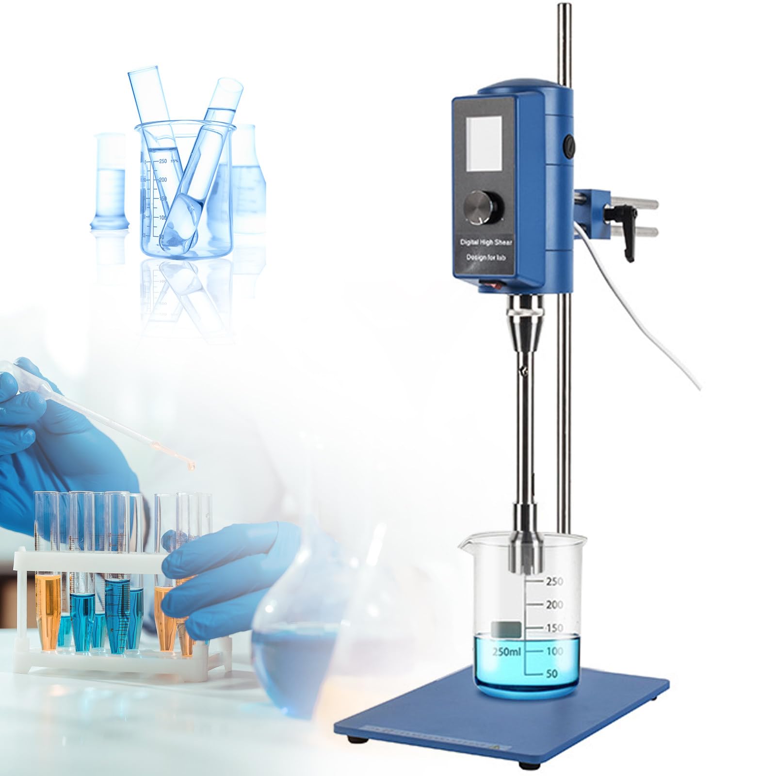 Hochgeschwindigkeits Homogenisator 220V 5–10000 ml Labormischer-Homogenisator, mit Digitalanzeige, Geschwindigkeit einstellbar 2000–28000 U/min, für Medien/Kosmetik/Lebensmittel,12G