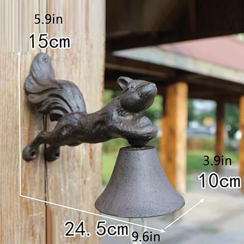 Miniatura 4 de Campana de cena montada en la pared, ardilla de hierro fundido retro, campana de mano para colgar en la pared, decoración para interiores y