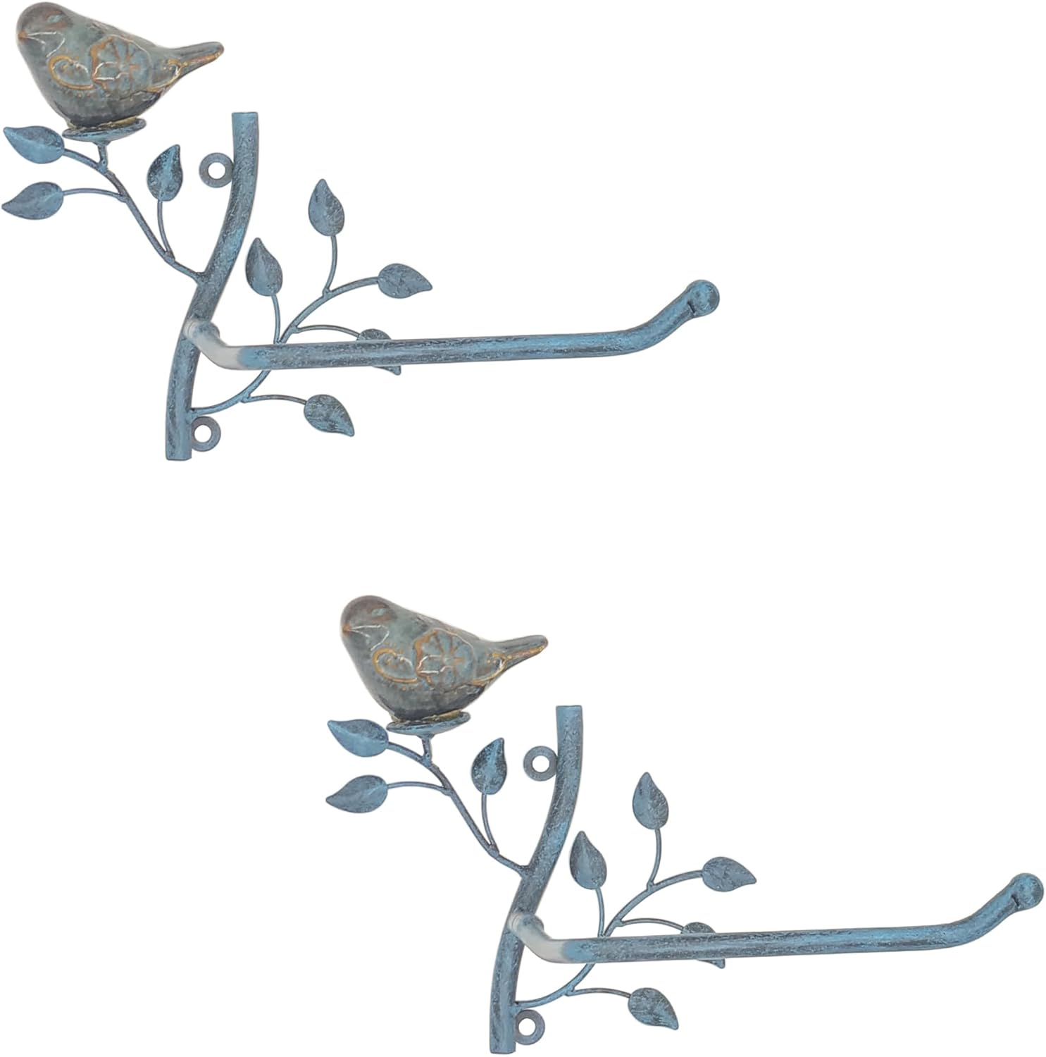 Owlgift Set of 2 Wall Mounted Metal Toilet Tissue Holder w/Ceramic Bird, Roll Organizer for Bathroom - Turquoise