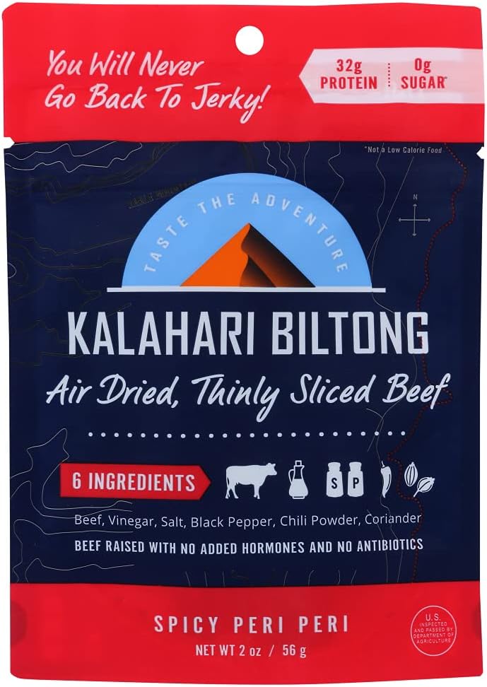 Kalahari Biltong Spicy Peri Peri Air-Dried Sliced Beef - Case of 8-2 Oz