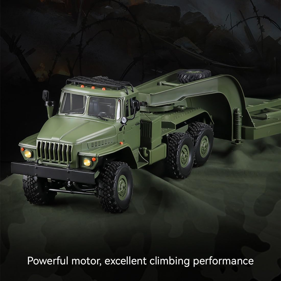 WPL B36-3 RC Semi Truck, 2.4G 1/16 Scale Remote Control Military Truck Trailer, Remote Control Electric Transport Vehicle Car for Gifts, with Two Batteries