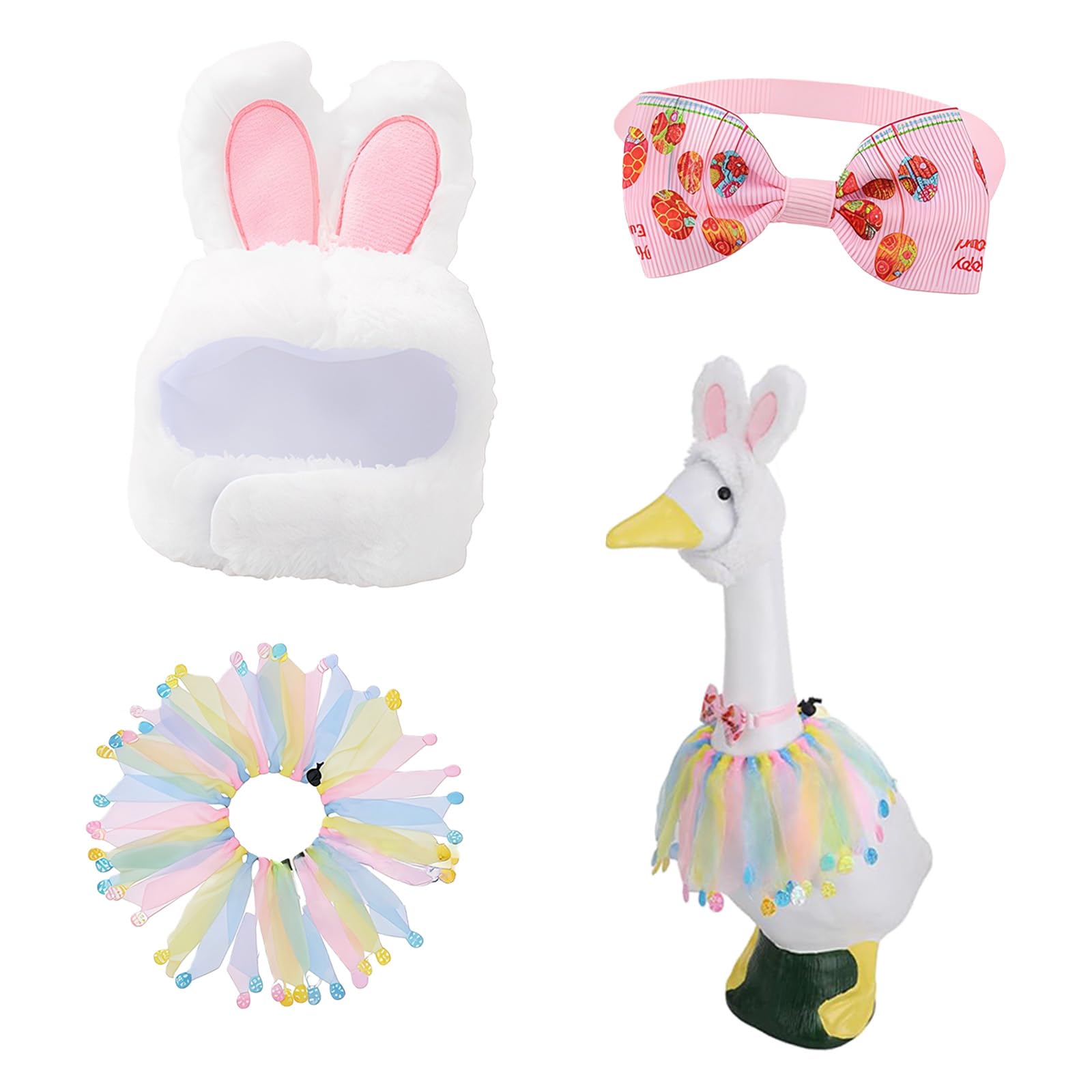 Piceioep Geese Statue Costume Include Plush Hat Bowtie Porch Geese Outfit for Garden Animal Figurine Outdoor and Indoor Easter Door Decorations