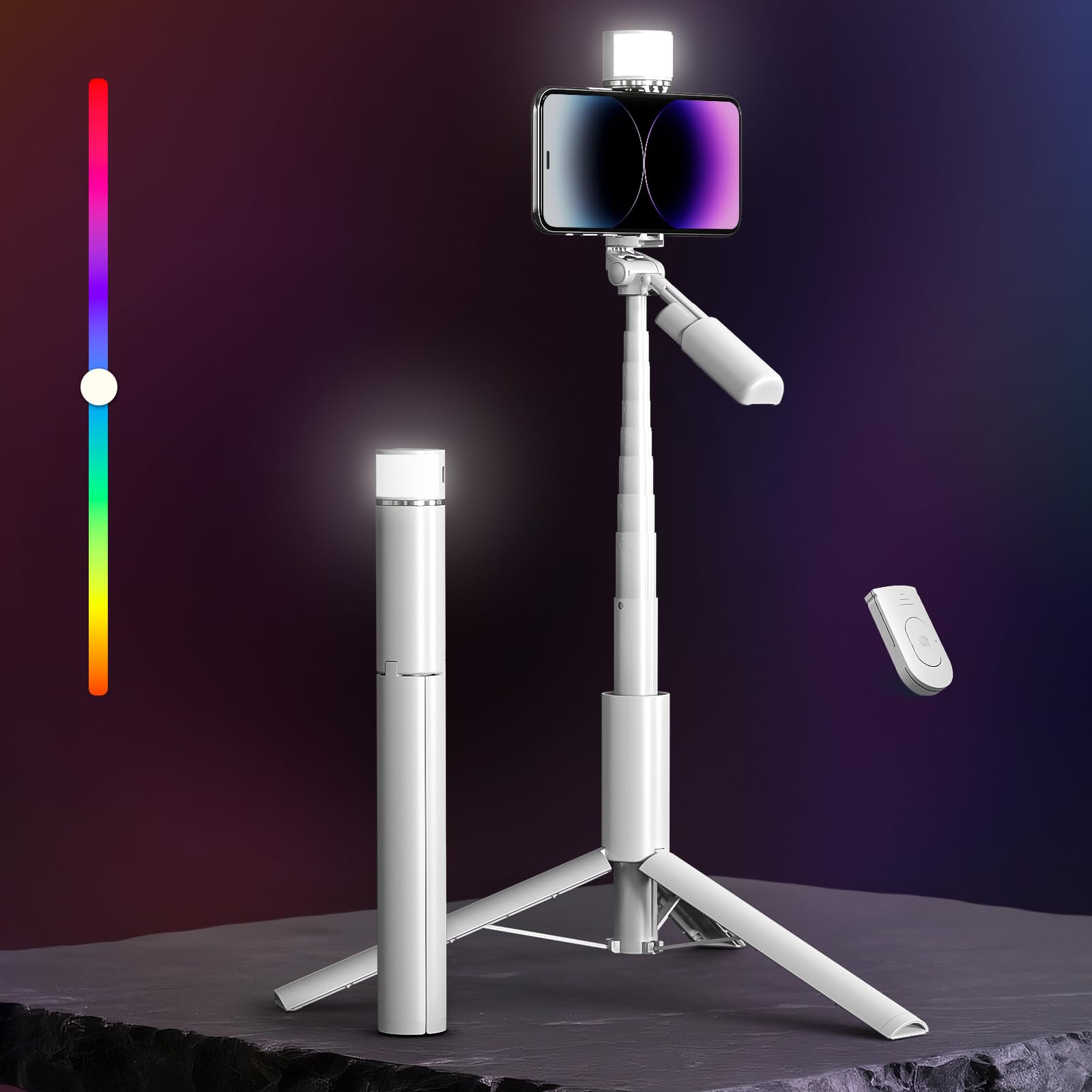 BOMIDI 50 Phone Tripod with Remote Tripod for iPhone 6 in 1 Selfie Stick with Light Holder Extendable