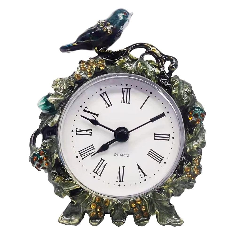 hobbyme Vintage Birds Retro Analog Table Clock European Retro Table Clock with a Bird Enamel for Living Room and Bedroom Art Decor