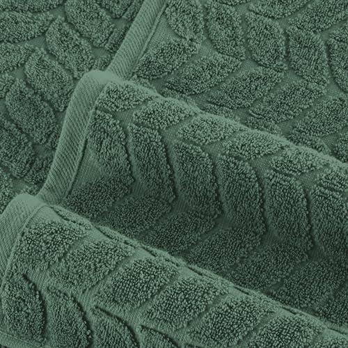 Image of Elegant Comfort Luxury 6-Piece 100% Turkish Cotton Jacquard Braided Textured Premium Hotel Quality Towel Set- Soft and Absorbent, Includes 2 Bath Towels, 2 Hand Towels and 2 Washcloths, Forest Green