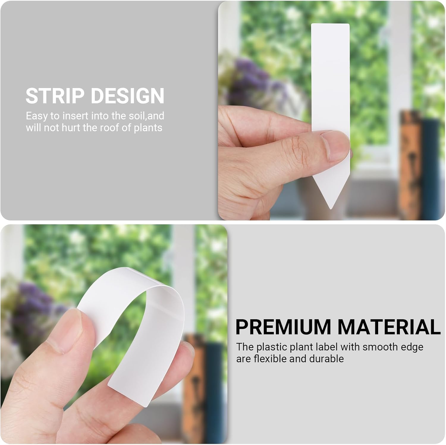 GREANER Window Boxes Planters with 100PCS 4inch White Plant Label, 3PCS 16x3.8 Inch Large Herb Planters with Tray, Indoor Succulent Cactus Flowers Vegetable Plastic Rectangle Pots for Balcony, Office,