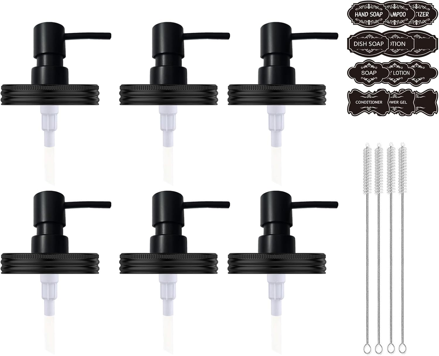 Mason Jar Soap Dispenser Set, Rustproof Plastic Lotion Pump and Lids Accessories for Regular Mouth Mason Jar and Farmhouse Kitchen Counter Decor- 4 Pack Black