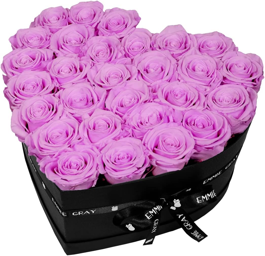 EG EMMIE GRAY Classic Infinity Rose Box, Heart, Black, Infinity Roses, Up to 3 Years, Flower Box with Preserved Roses, Flower Box (Baby Lilli, L)