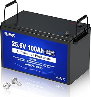 DC HOUSE 24V 100Ah LiFePO4 Lithium Battery, Rechargeable with Over 4000 Deep Cycles and BMS Protection for Solar System, Motorhome, Boat, Household, Solar Panel Set and Camping