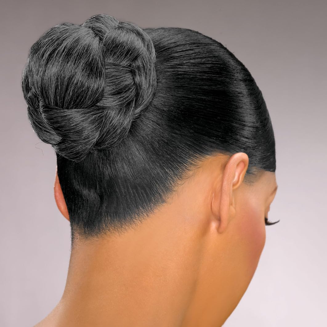 Dome B Hairpiece Color 1B - Foxy Silver Wigs Wide Braided Chignon Comb Attachment Updo Style Formal Bun Extension Synthetic Black Grey Womens Bundle MaxWigs Hairloss Booklet