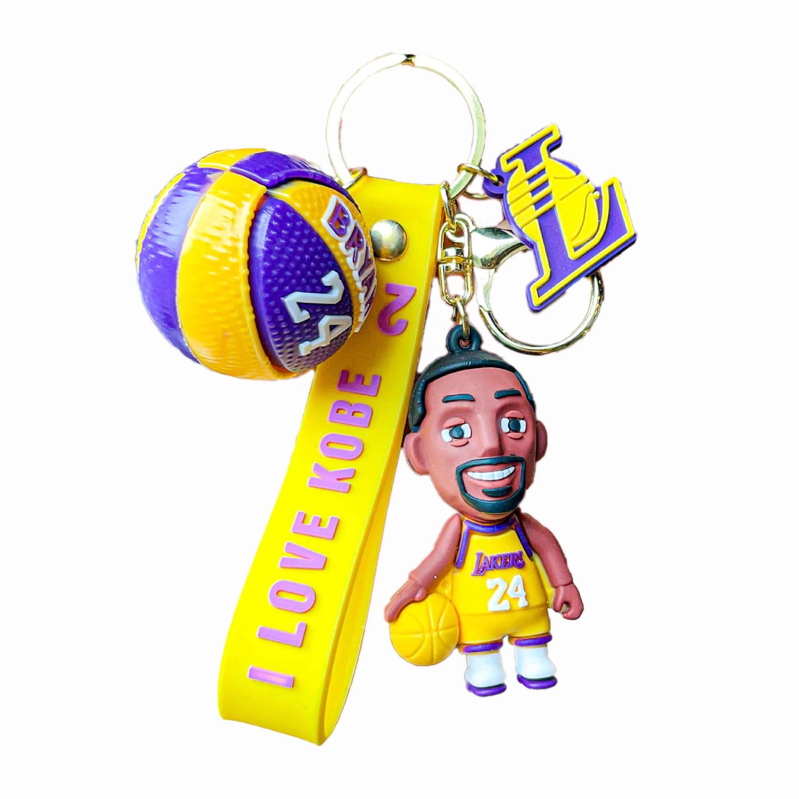 Lakers Gamer Brelok, Brelok 3D Kreskówka Silikon, Brelok do Koszykówki Lakers, Na Pamiątkę, Ozdoby Plecaka, Koszykówka Fani, Żółty, 5 cm x 3.8 cm/1.96in x 1.49 in