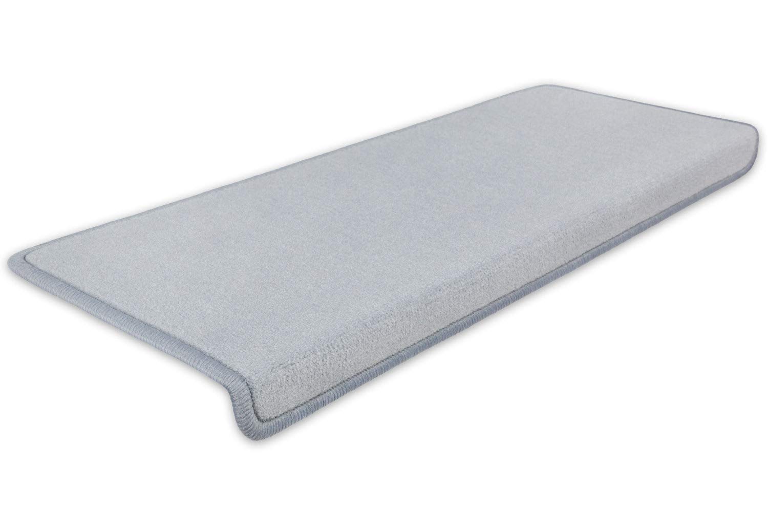 Metzker Stufenmatten Treppenmatten Uni Rechteckig Hellgrau 14 Stück | Treppenteppich von DAS TEPPICHWERK - Trittfläche ca. 65x24cm incl. Klebeband