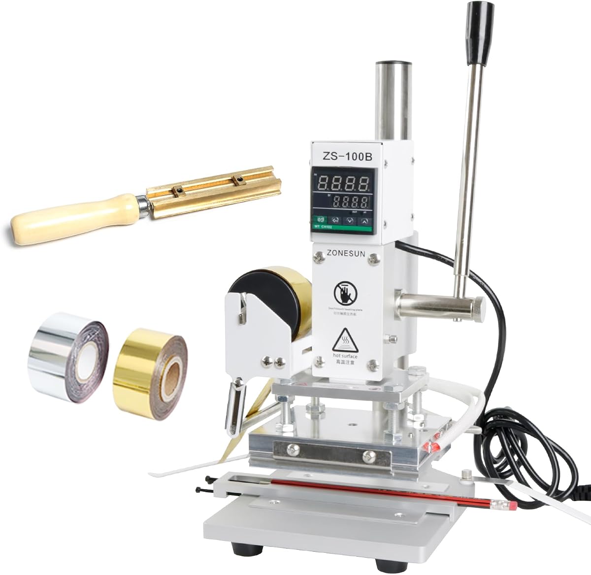 ZONEPACK ZS-100B Máquina de estampación en caliente de doble uso, máquina de enchapado en bronce Manual, lápices, máquina de estampado de cuero