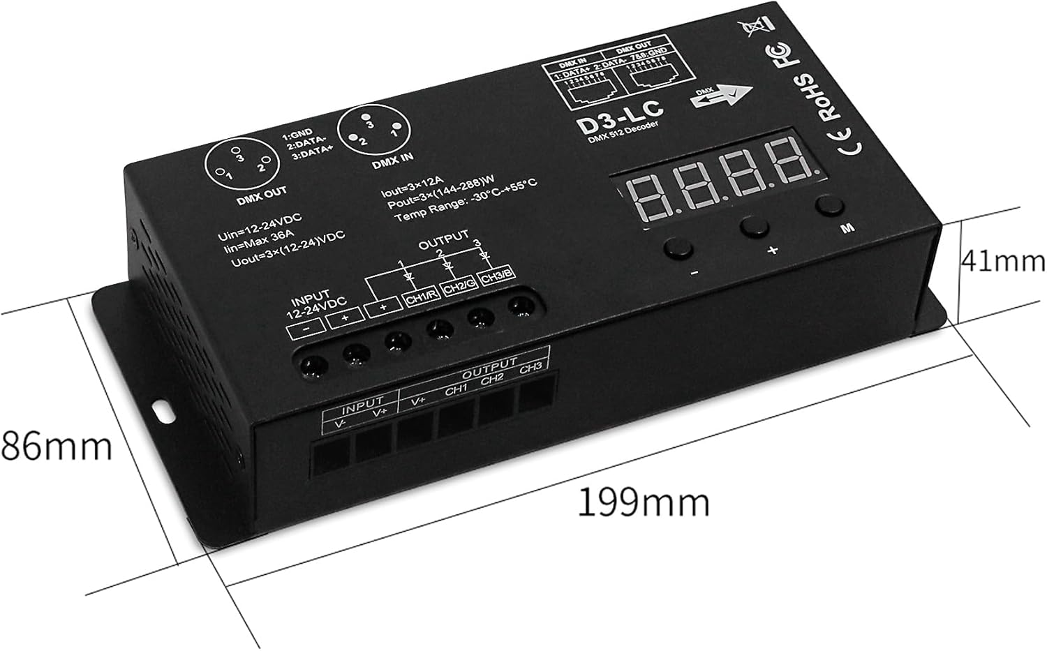 High Power Dmx Led Controller Led DMX 512 Decoder Dimmer Driver DC12V-24V for led rgb strip or lights (3 Channel RGB (Updated))
