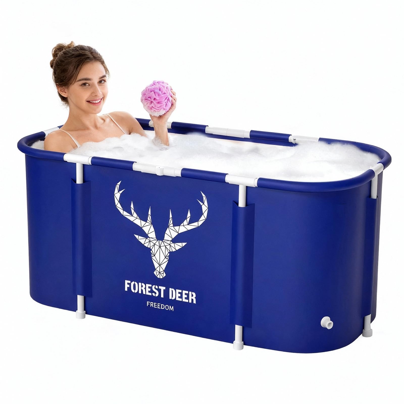 Bañera Plegable para Adultos,bañera de hidromasaje de pie independiente, bañera gruesa de múltiples capas para interior y exterior, spa caliente, 115 x 60cm (Alce)