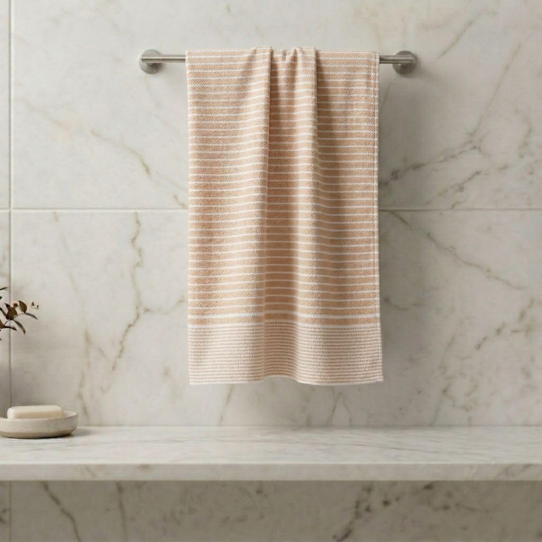 Athom Living Premium Cotton Light Weight Quick-Dry High Absorbent Cotton Bath Towel Beige, 75x150 Cm (Pack of 1)
