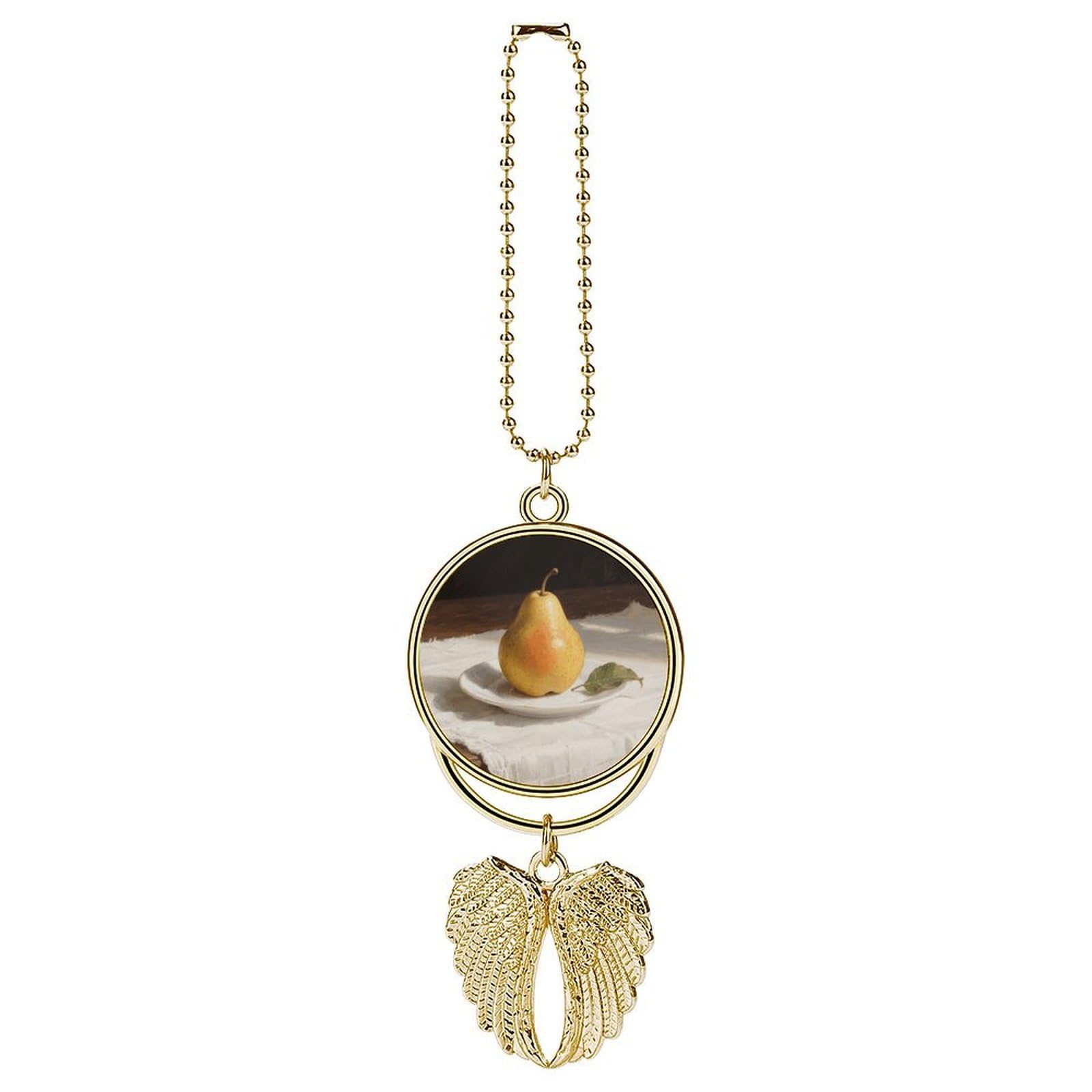 Pear Guardian Angel Wing Car Ornament for Mirror, Zinc Alloy Hanging Charm with Spiritual Design for Protection, Rearview Mirror Accessory Decor Gift for Women Men(Golden)