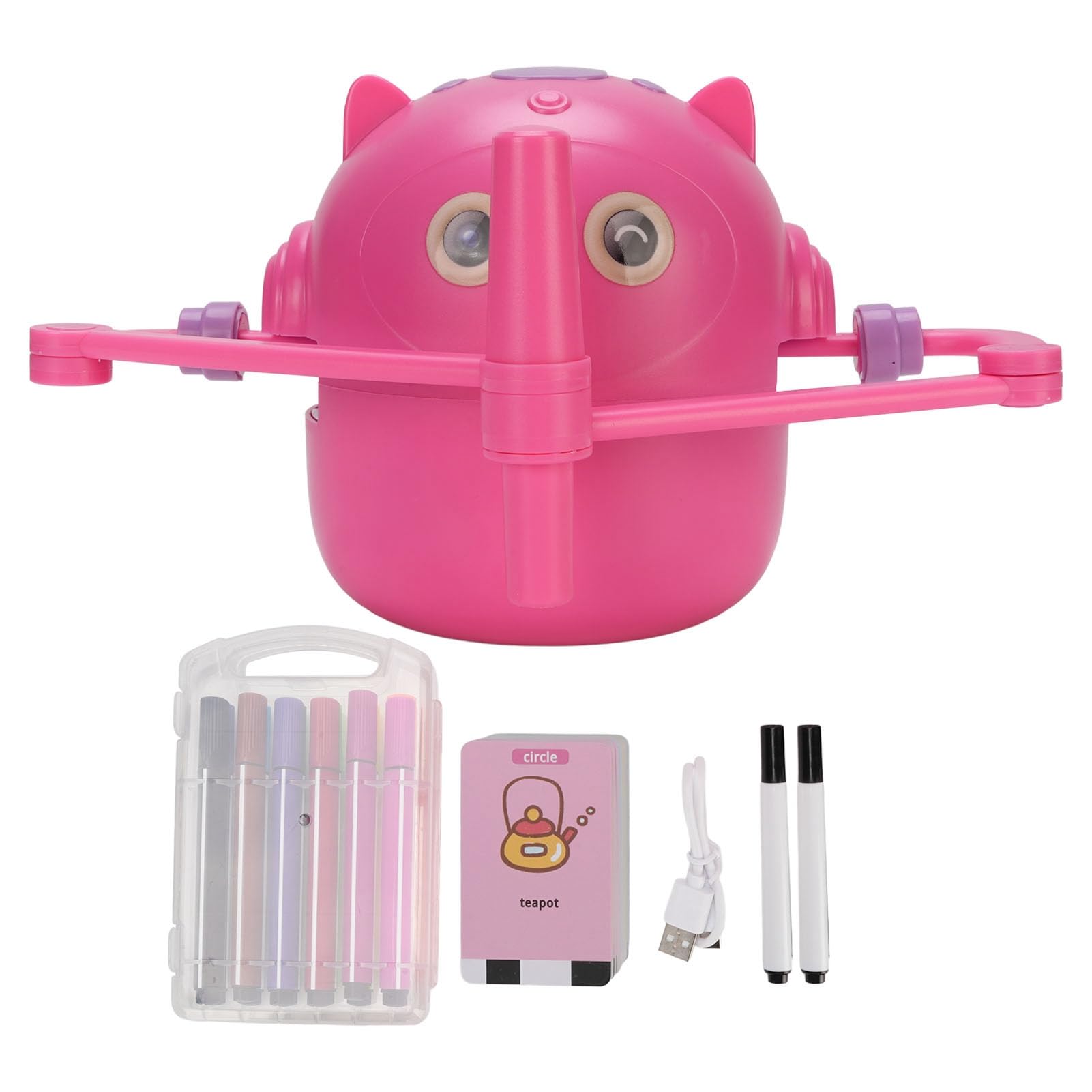 SIXRUN Robot de Dibujo Inteligente, Robot de Dibujo Educativo ABS, Juguete con 100 Tarjetas, 2 Marcadores, Batería de 1800 MAh, Aprendizaje de Pintura Paso a Paso para Niños de 5 Años en Adelante en