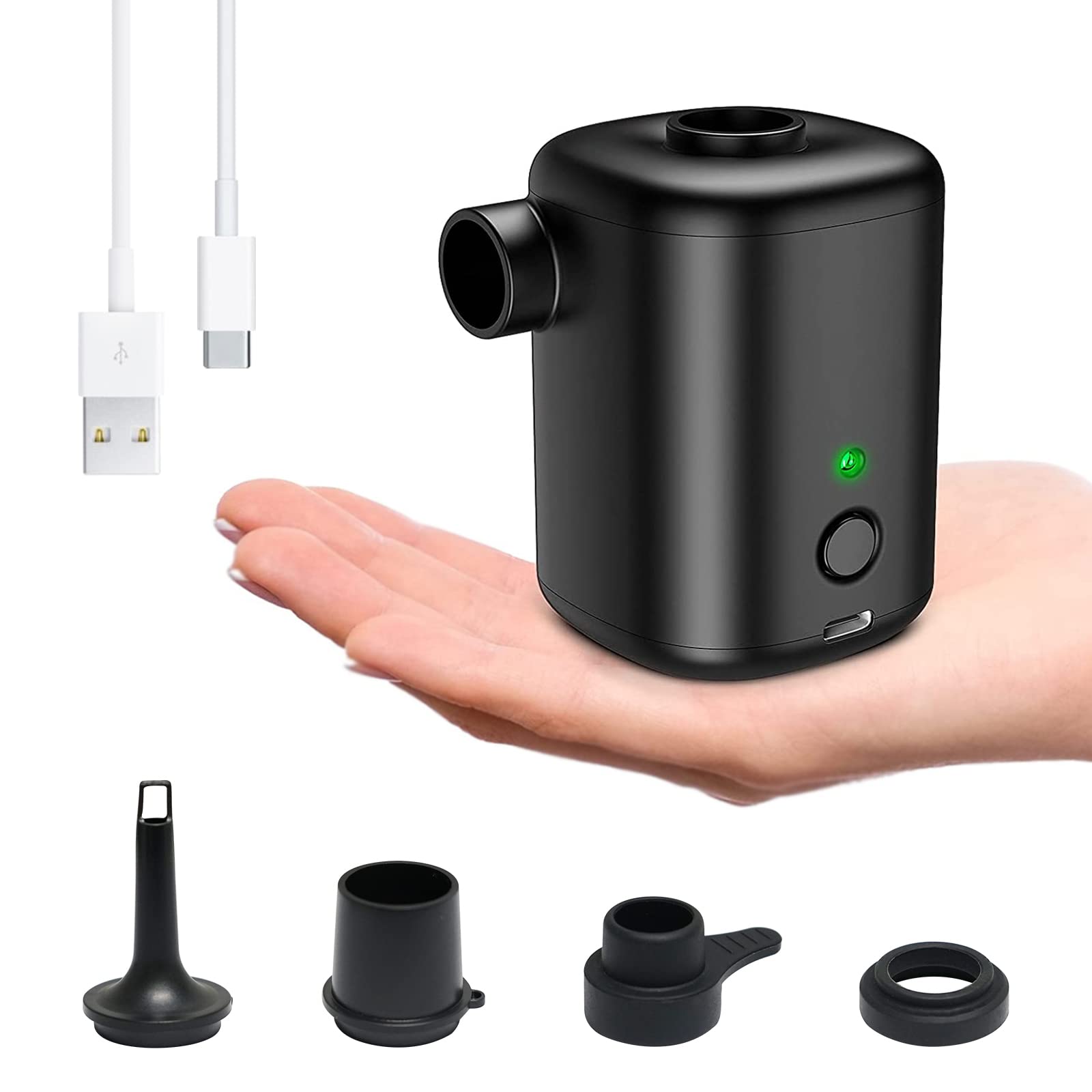 CHANODUG Electric Air Pump for Inflatables -3000mAh Rechargeable Mini Air Pumps - Quick Inflate/Deflate Portable Travel Air Mattress Pump with 4 Air Nozzles for Pool Floats, Air Mat, Vacuum Bag