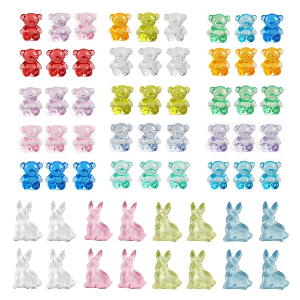 190 Pcs Acrylic Sensory Bin Filler Plastic Bears and Rabbits Figurines Tiny Resin Animals to Hide Bulk,Birthday Party Favors,Cute Table Decors,Art Crafts,12 Colors