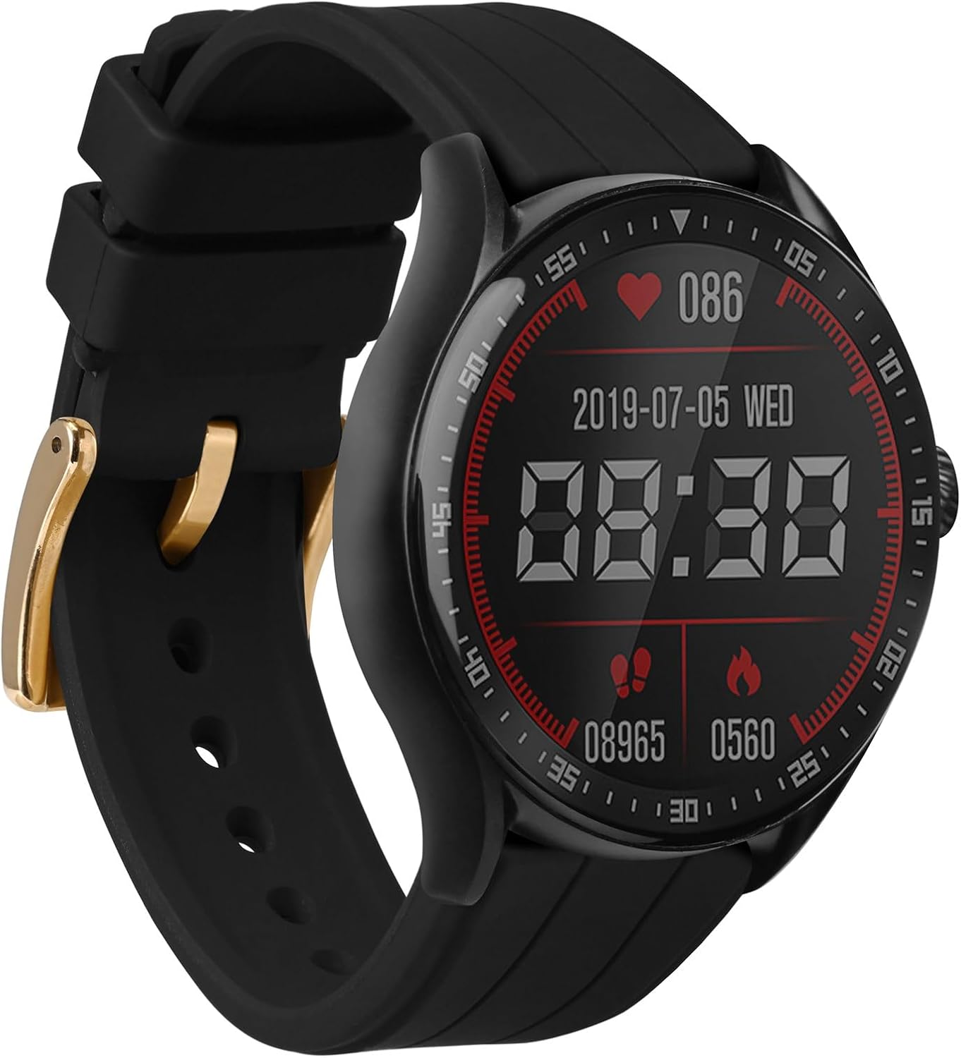 Ayadoo 24mm Sporty Silicone Watch Band, Quick Release Replacement, Black Watch Strap with Gold Buckle for Men Women