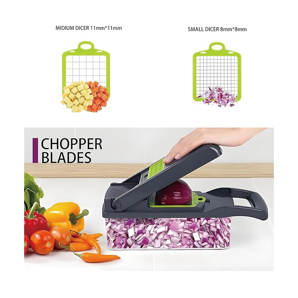 DWIRWLC Vegetable Chopper 16 in1 Multifunctional Grater Home Kitchen Essentials Utensils Set Accessories Onion Garlic Fruit Cutter Cucumber Tomato Potato Slicer (gray-green)